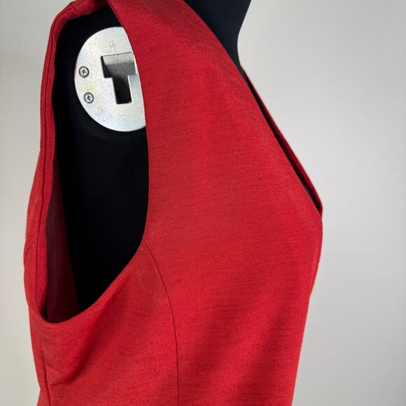 Vintage 90s Tailored Texture: Red Linen Blend Longline Vest - Quiet Confidence! - Picture 11 of 16